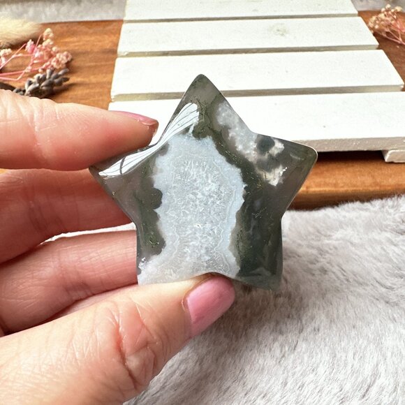 Beautiful Small Moss Agate Star - Picture 1 of 6
